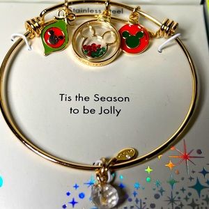 LA Rocks Disney Rocks Crystal Stainless Steel Mickey Mouse Charm Bangle Bracelet